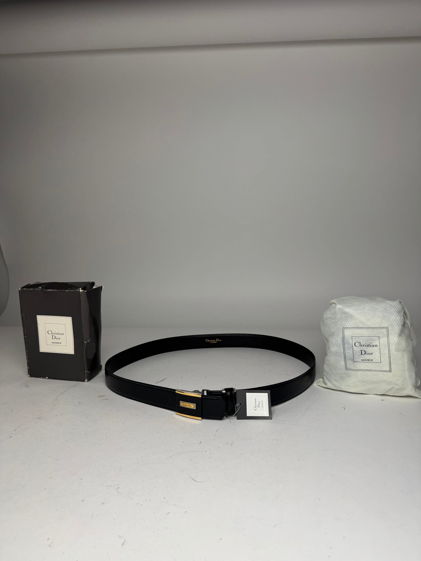 Vintage Dior Leather Belt Black new with tag