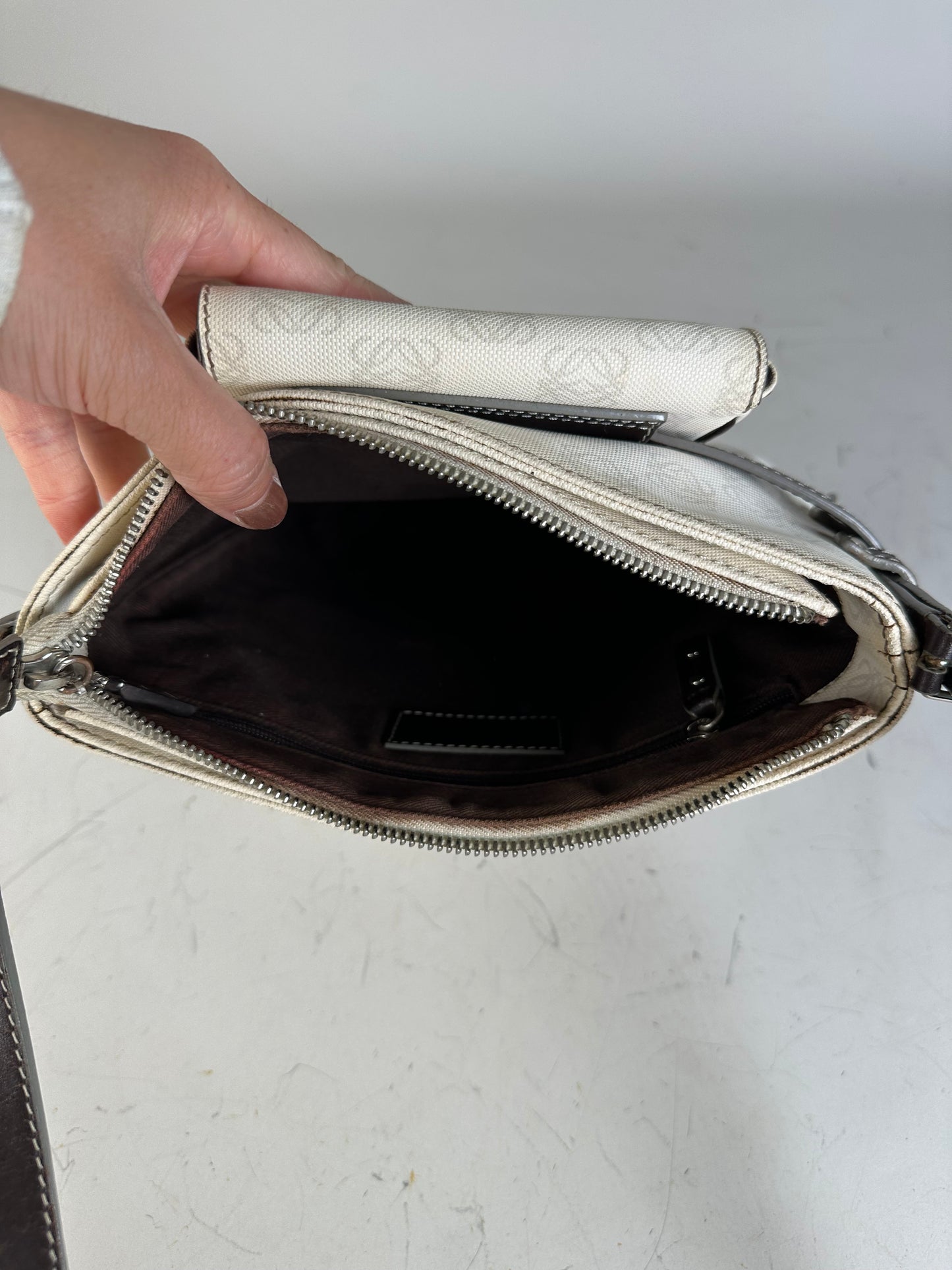 Vintage Loewe Coated Canvas Crossbody Bag White Silver