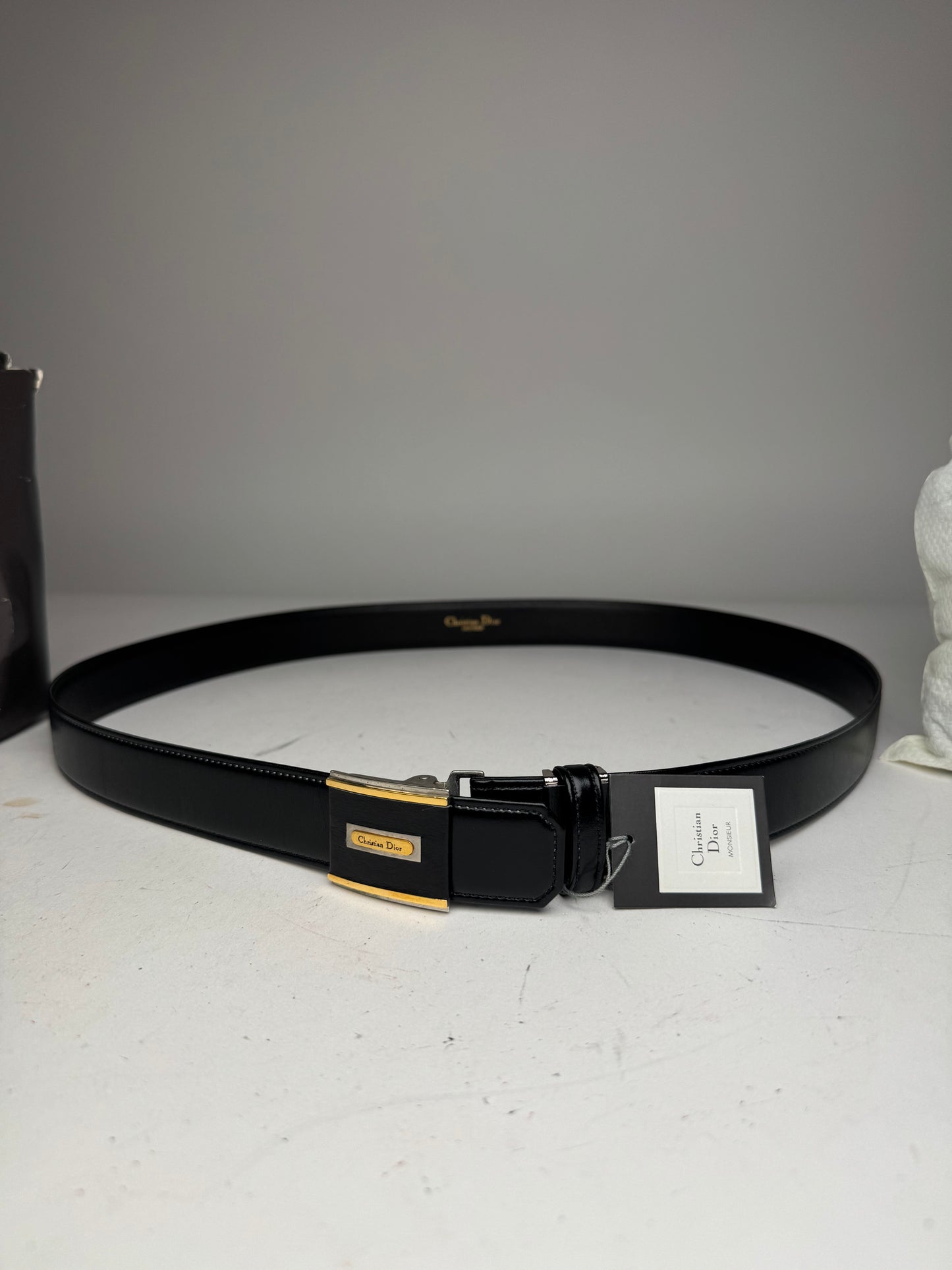 Vintage Dior Leather Belt Black new with tag