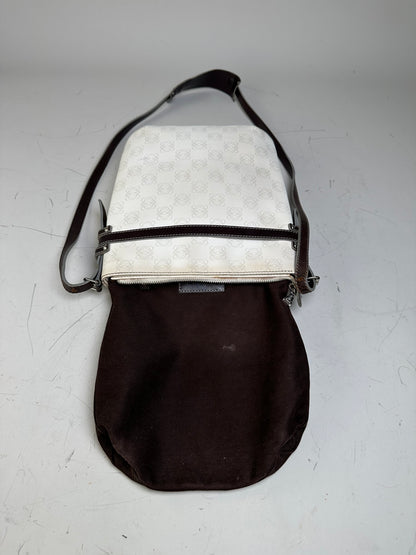 Vintage Loewe Coated Canvas Crossbody Bag White Silver