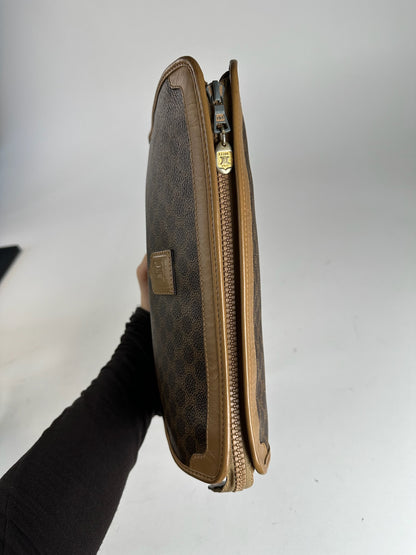 Vintage Celine Paris Triomphe monogram Leather clutch brown