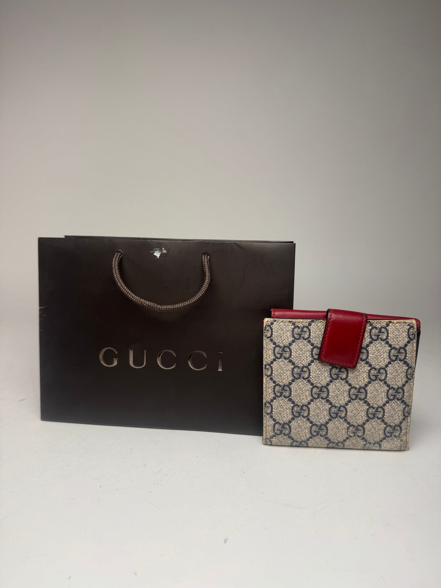 Vintage Gucci Ophidia Leather Wallet Gray Red Navy