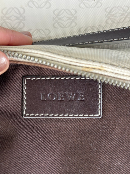 Vintage Loewe Coated Canvas Crossbody Bag White Silver