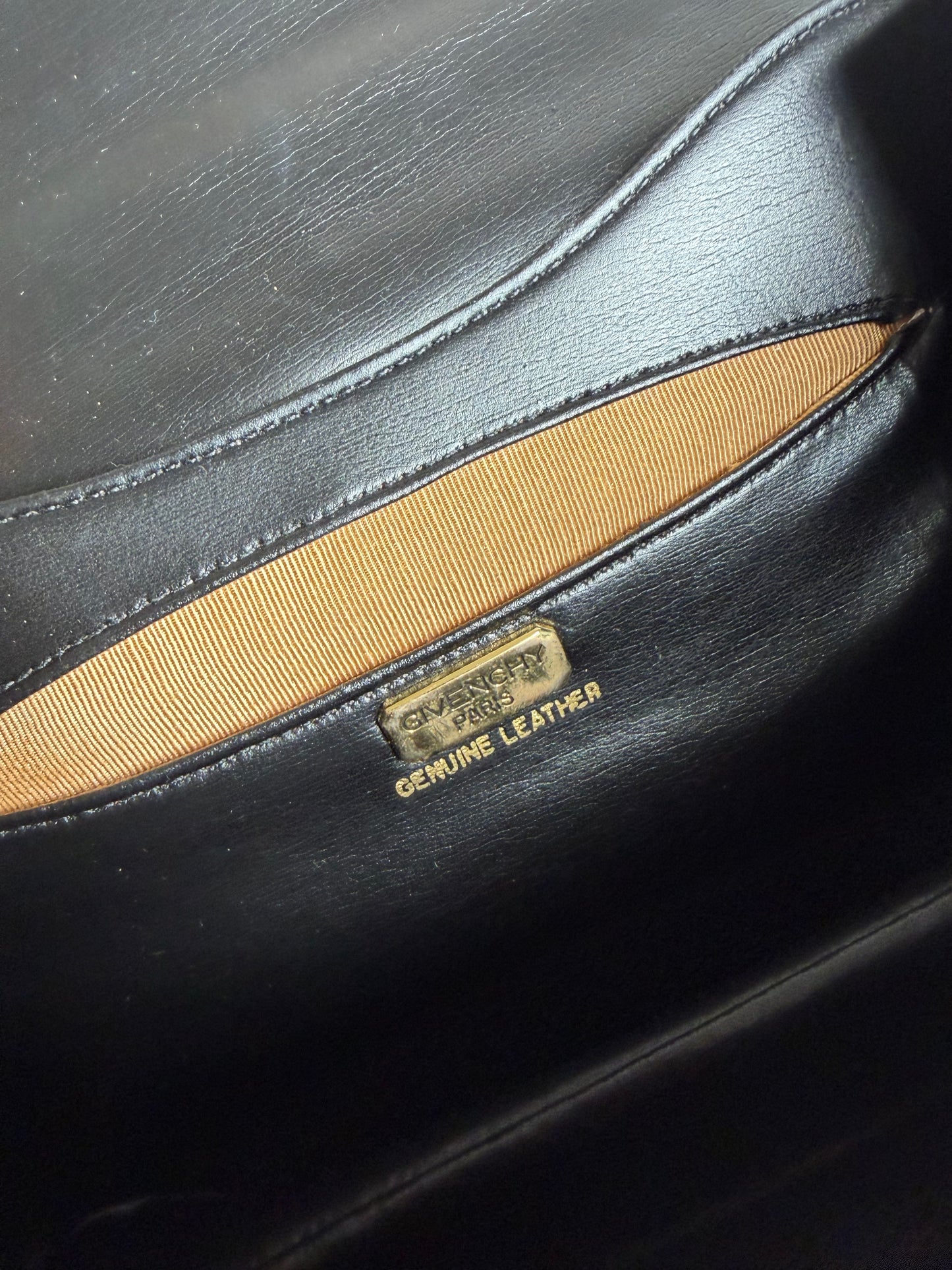 Vintage Givenchy Structured Leather Handbag Black Gold