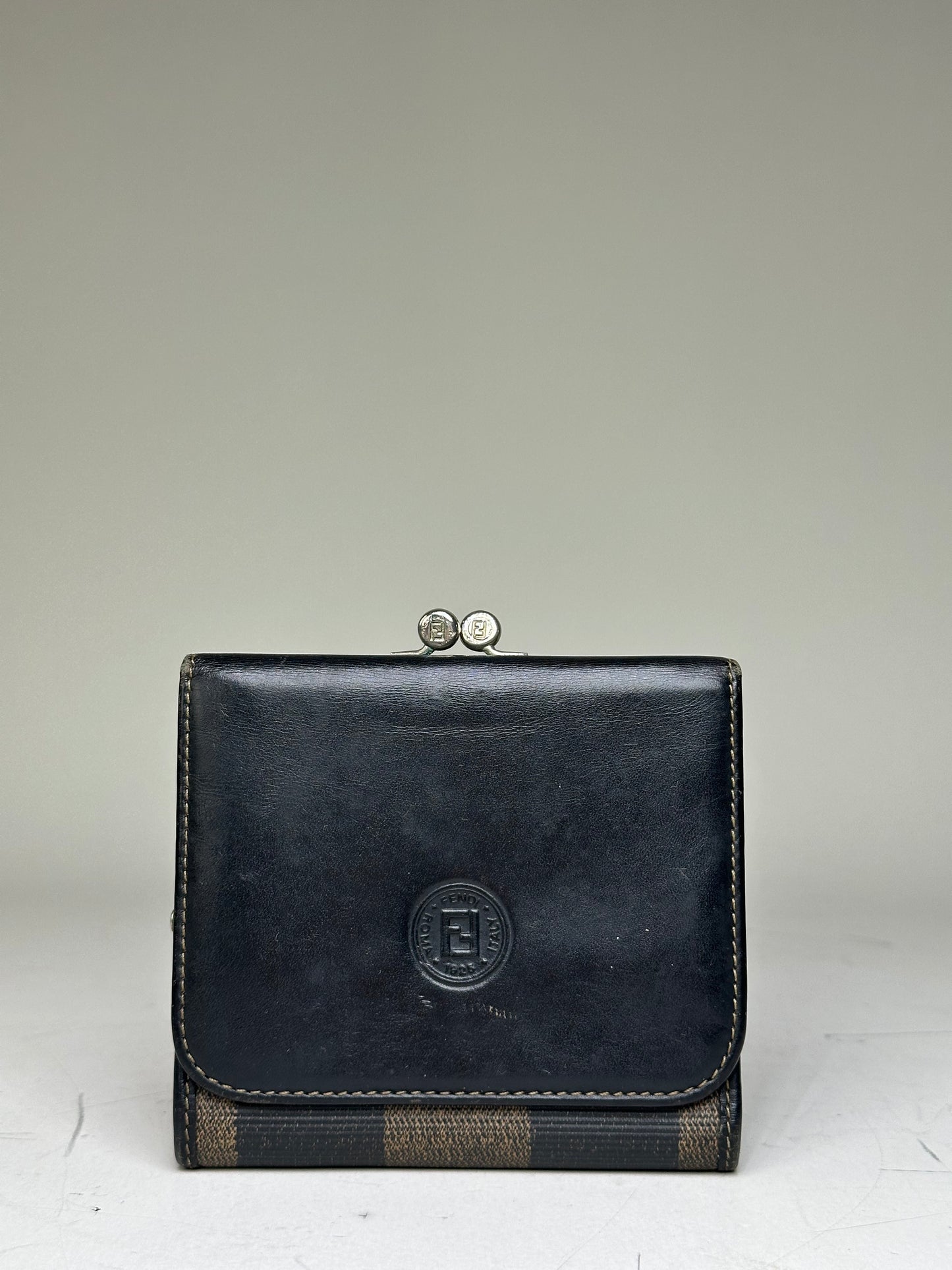 Vintage Fendi Zucca Canvas Leather Wallet Black Brown