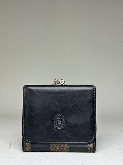 Vintage Fendi Zucca Canvas Leather Wallet Black Brown