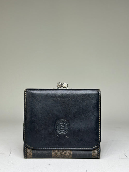 Vintage Fendi Zucca Canvas Leather Wallet Black Brown