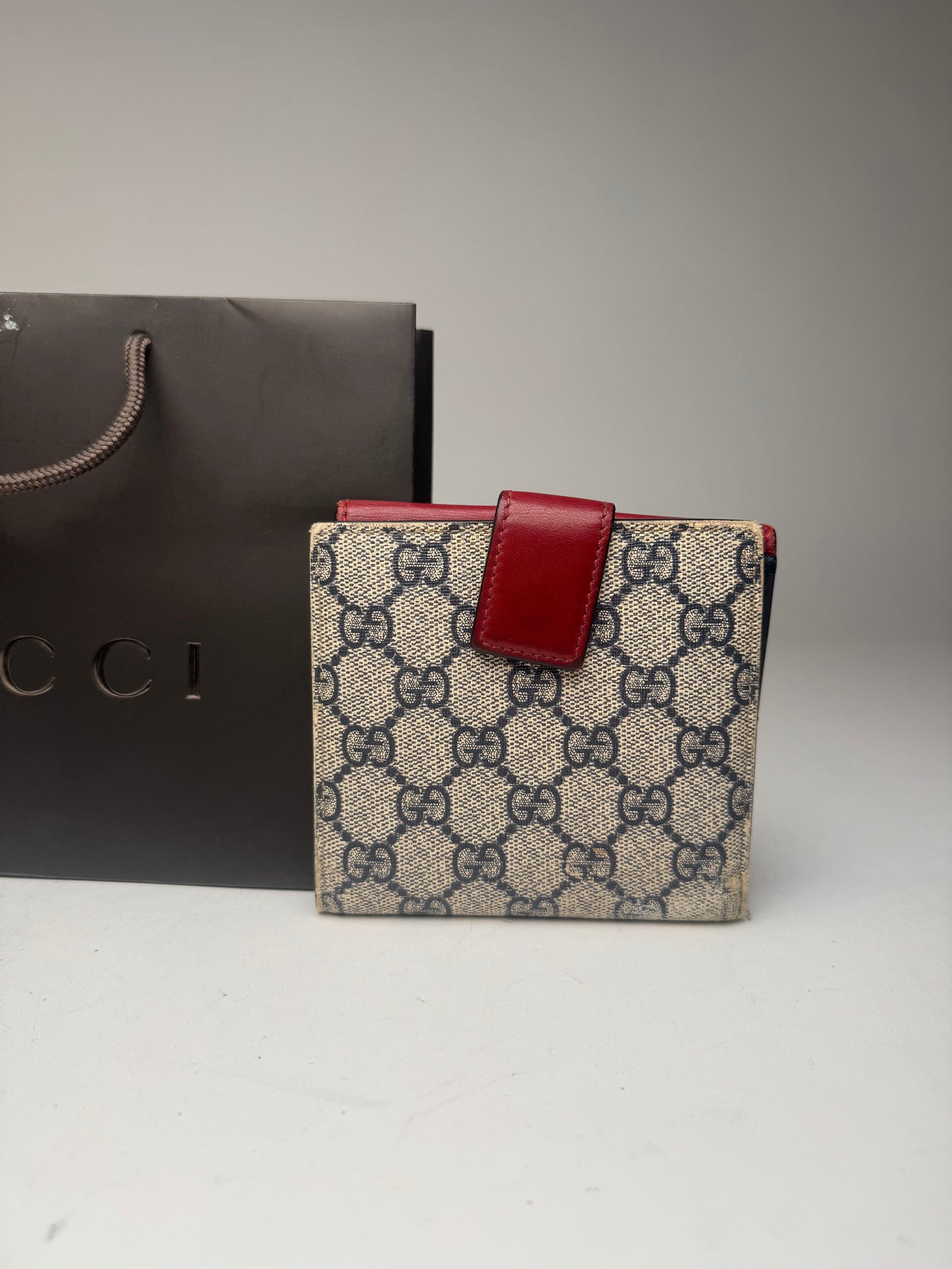 Vintage Gucci Ophidia Leather Wallet Gray Red Navy