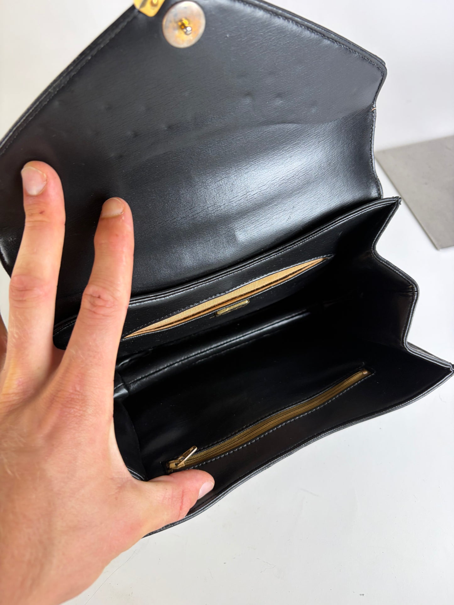 Vintage Givenchy Structured Leather Handbag Black Gold