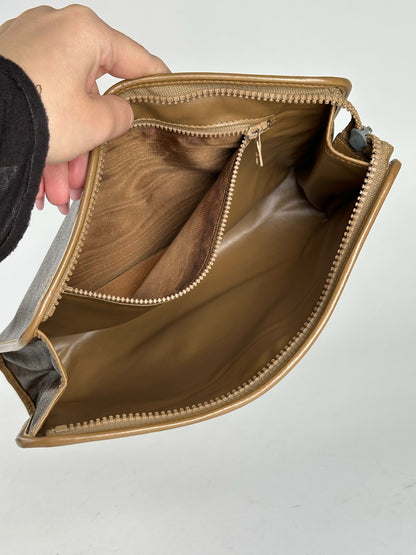 Vintage Celine Paris Triomphe monogram Leather clutch brown