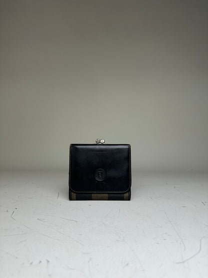 Vintage Fendi Zucca Canvas Leather Wallet Black Brown