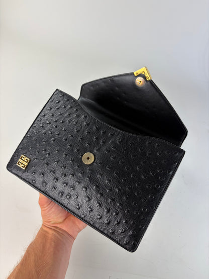 Vintage Givenchy Structured Leather Handbag Black Gold