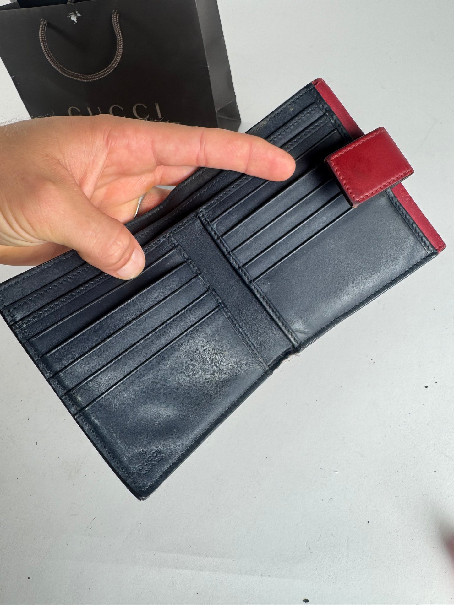 Vintage Gucci Ophidia Leather Wallet Gray Red Navy