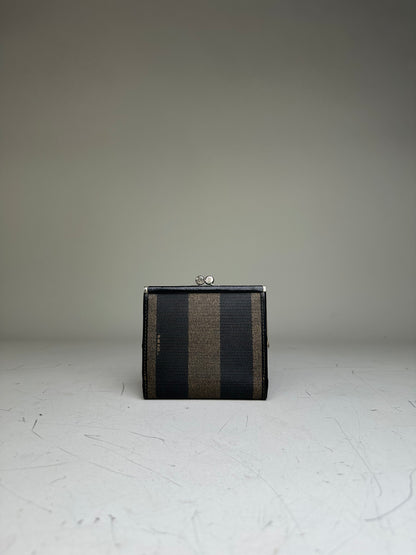 Vintage Fendi Zucca Canvas Leather Wallet Black Brown