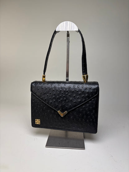 Vintage Givenchy Structured Leather Handbag Black Gold