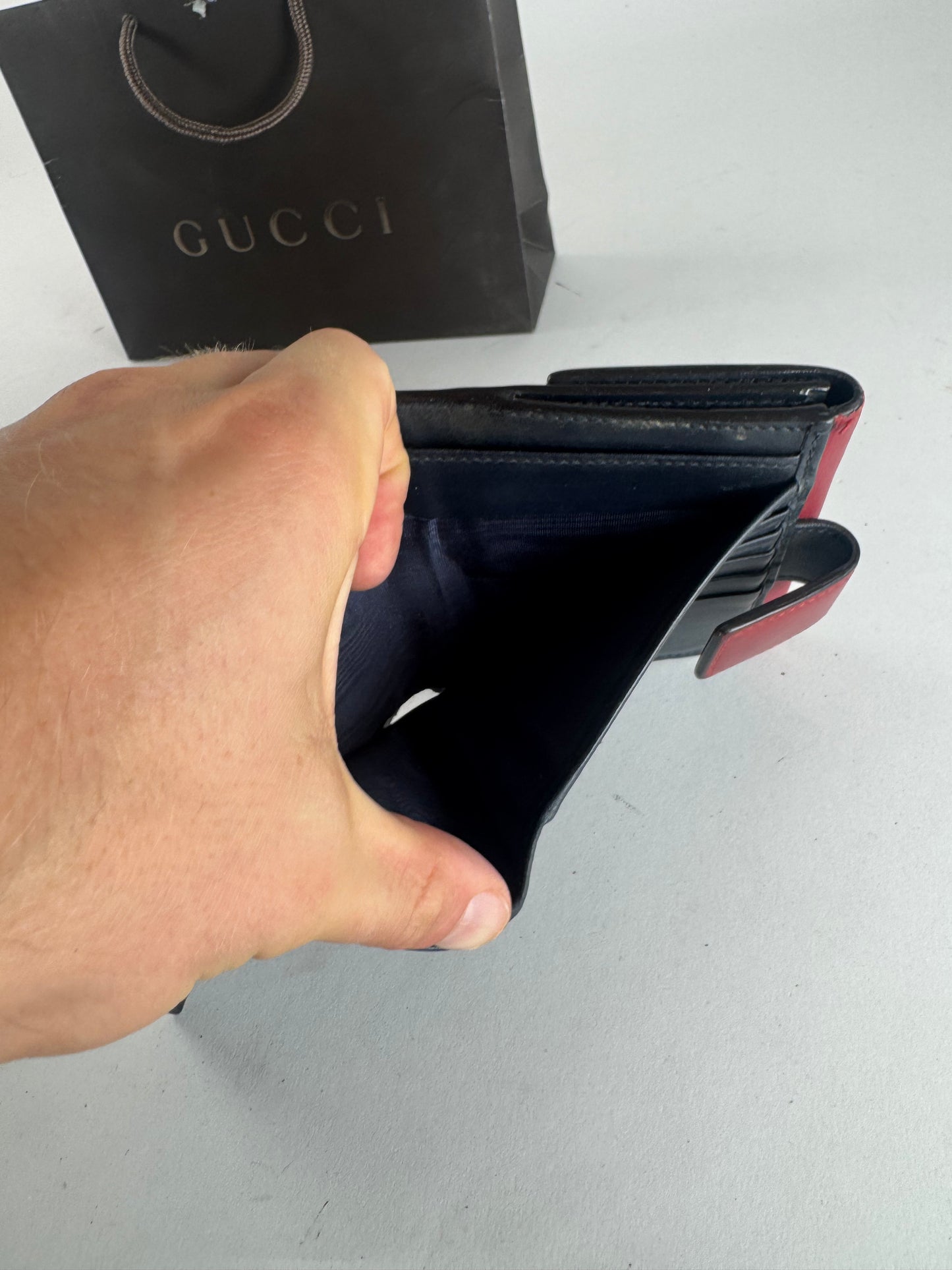 Vintage Gucci Ophidia Leather Wallet Gray Red Navy