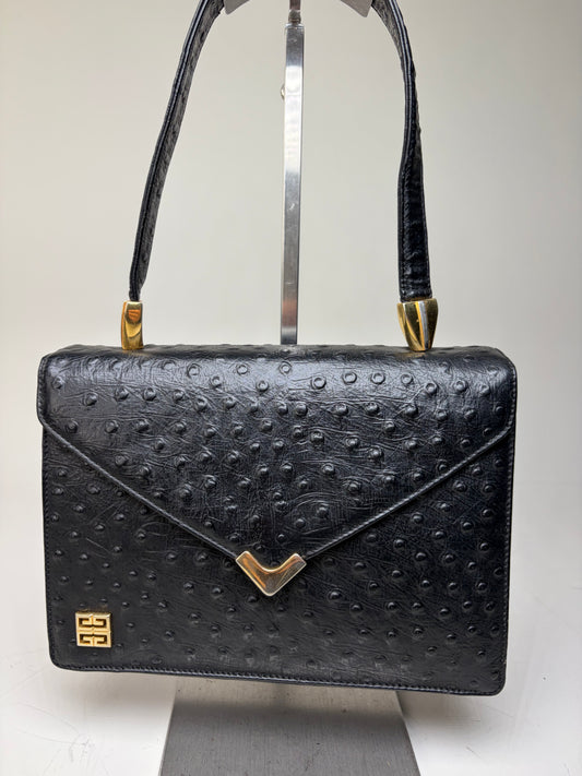 Vintage Givenchy Structured Leather Handbag Black Gold