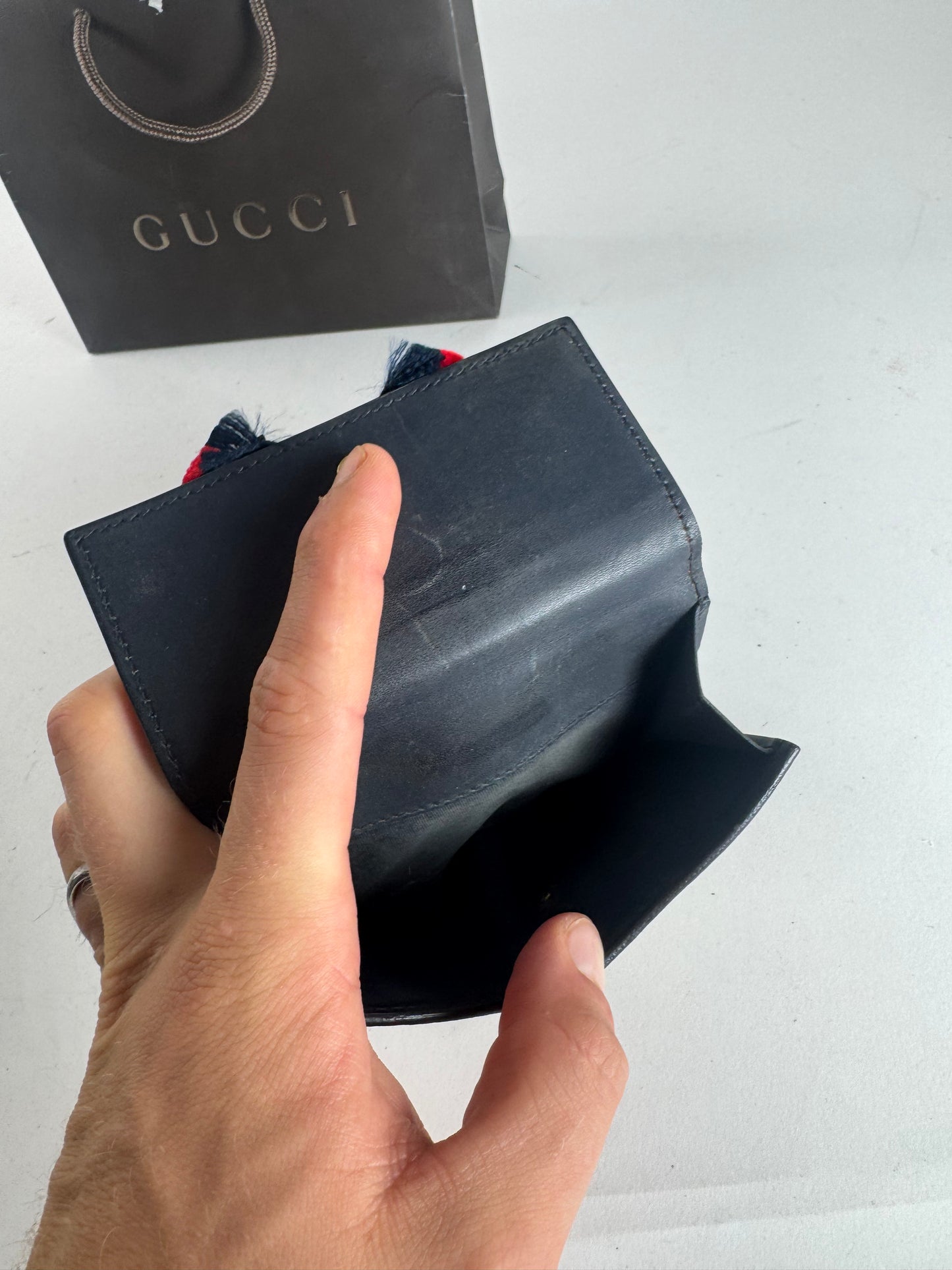 Vintage Gucci Ophidia Leather Wallet Gray Red Navy