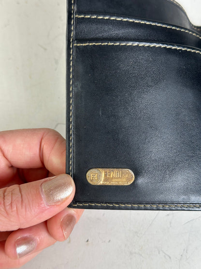 Vintage Fendi Zucca Canvas Leather Wallet Black Brown
