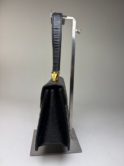 Vintage Givenchy Structured Leather Handbag Black Gold