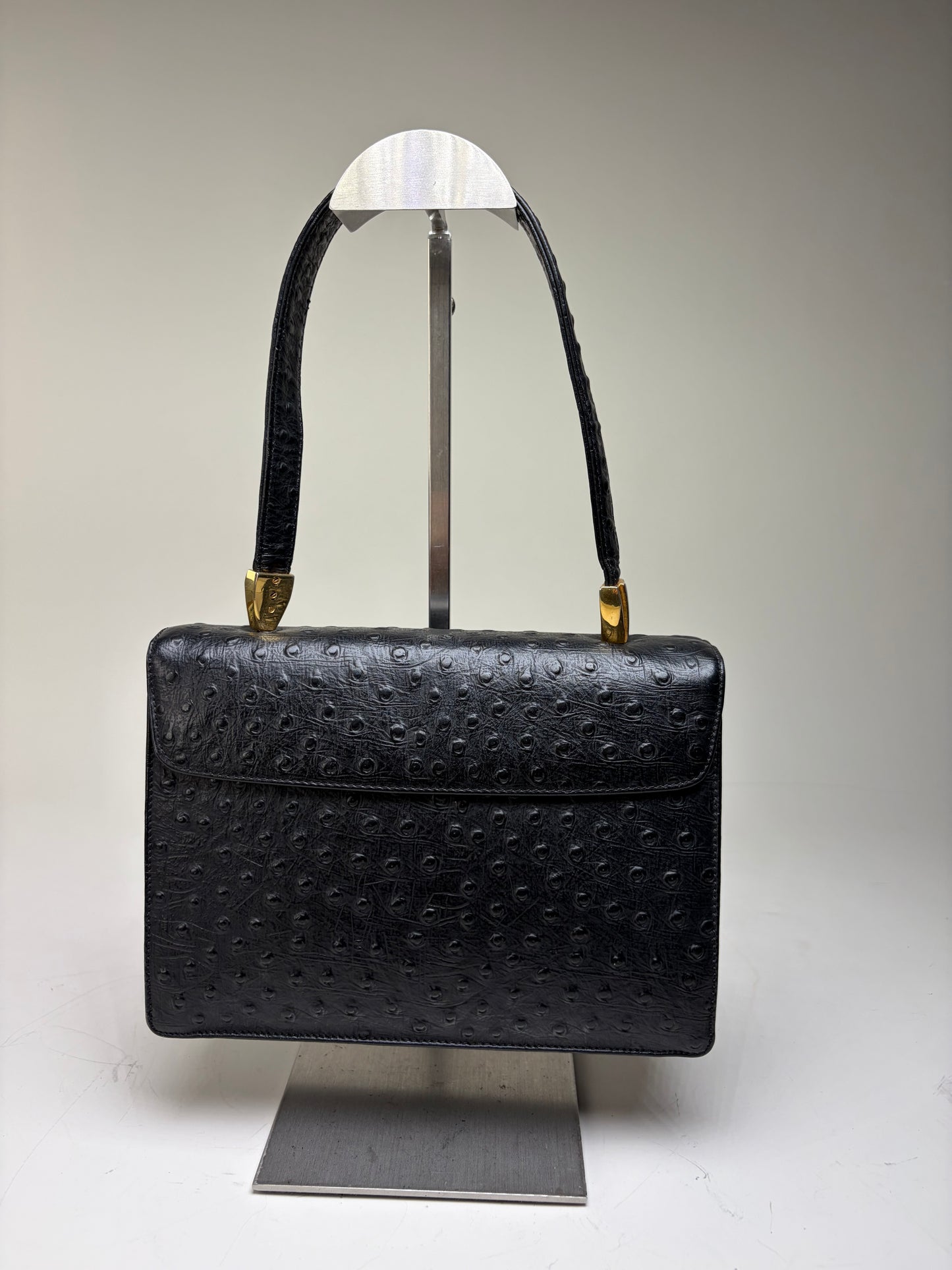 Vintage Givenchy Structured Leather Handbag Black Gold