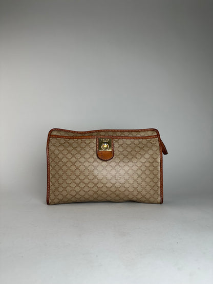 Vintage Celine Paris Leather Triomphe Monogram Clutch Beige