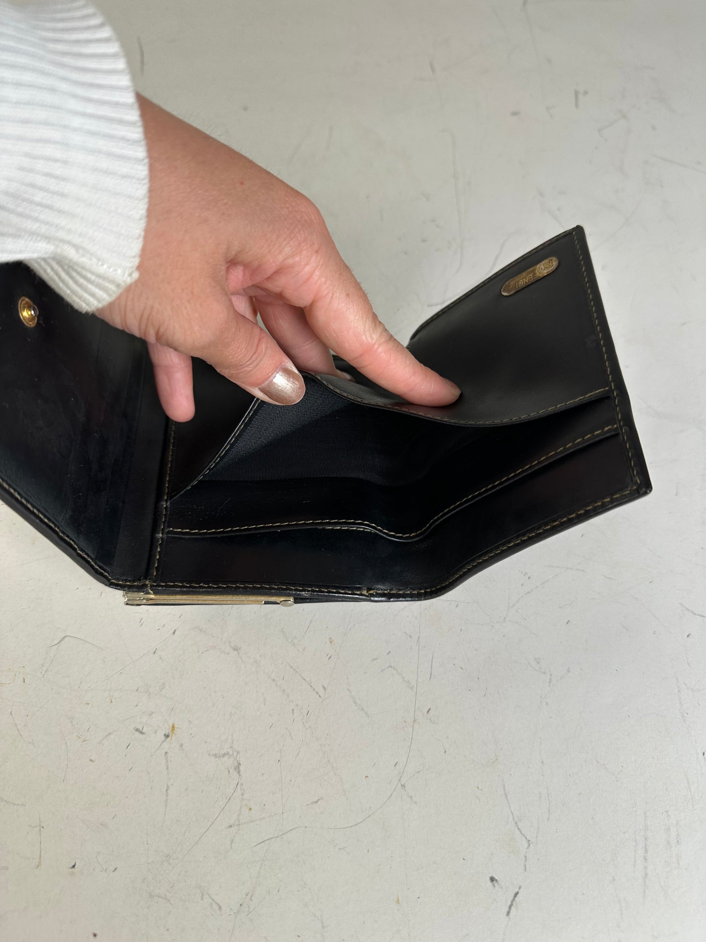 Vintage Fendi Zucca Canvas Leather Wallet Black Brown
