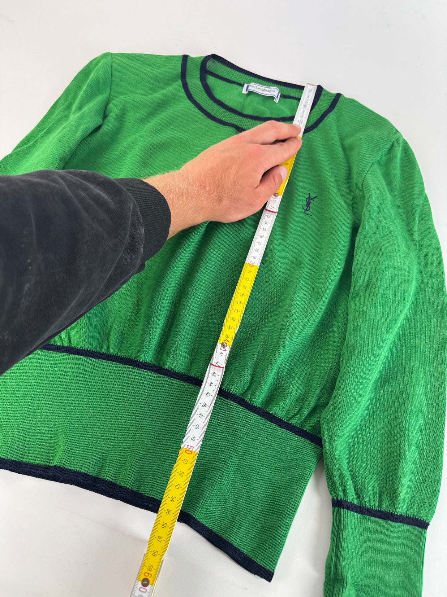 Vintage Yves Saint Laurent Crewneck Sweater Green Black M