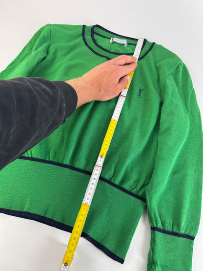 Vintage Yves Saint Laurent Crewneck Sweater Green Black M