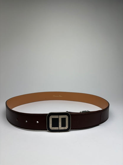 Vintage Dior Leather Belt CD Buckle Late 1990s Dark Brown
