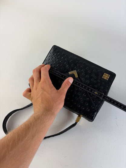 Vintage Givenchy Structured Leather Handbag Black Gold