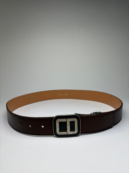 Vintage Dior Leather Belt CD Buckle Late 1990s Dark Brown