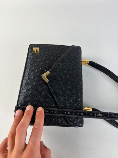 Vintage Givenchy Structured Leather Handbag Black Gold