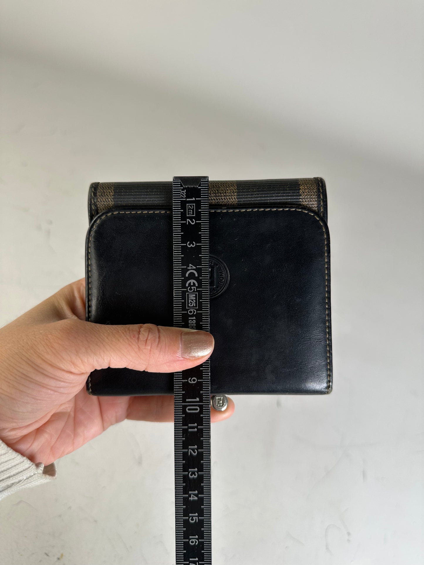 Vintage Fendi Zucca Canvas Leather Wallet Black Brown