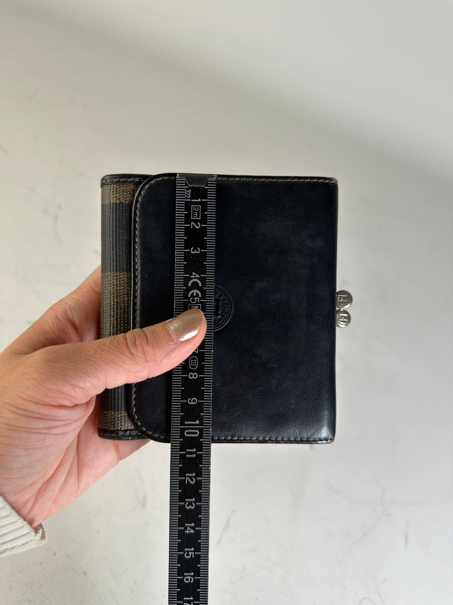 Vintage Fendi Zucca Canvas Leather Wallet Black Brown