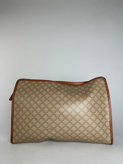 Vintage Celine Paris Leather Triomphe Monogram Clutch Beige