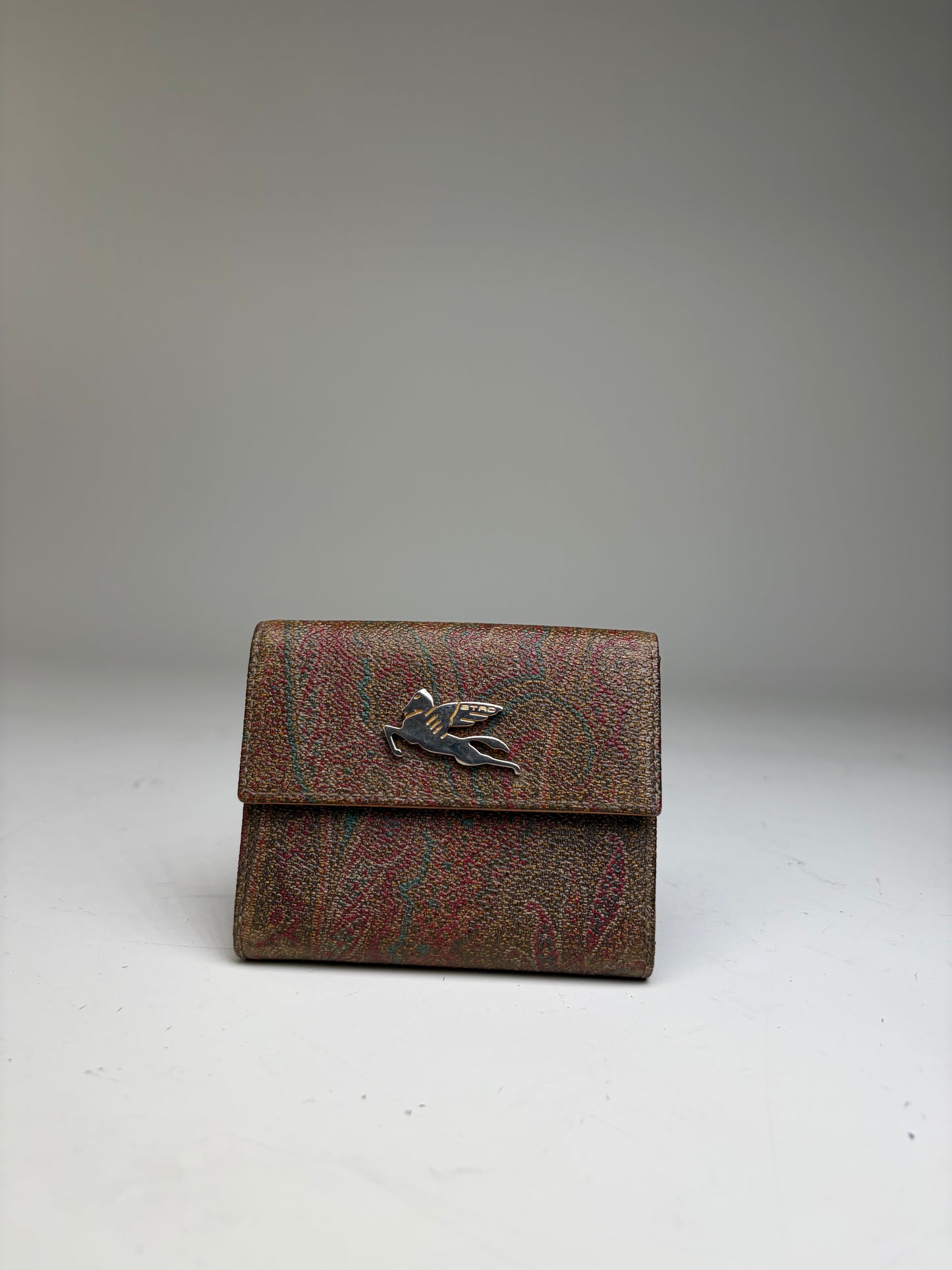 Vintage Etro Embossed Paisley Leather Wallet Rust Teal