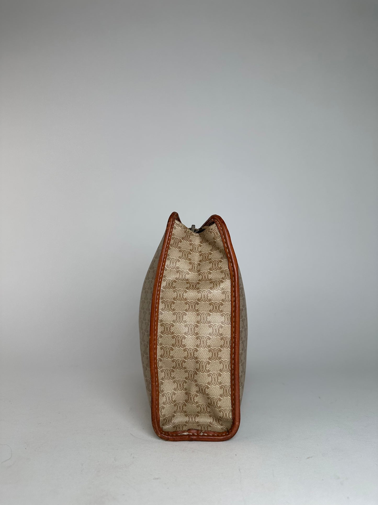 Vintage Celine Paris Leather Triomphe Monogram Clutch Beige