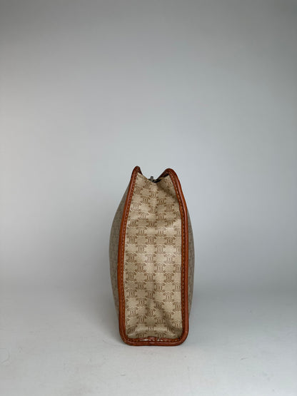 Vintage Celine Paris Leather Triomphe Monogram Clutch Beige