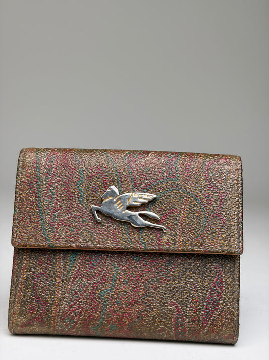 Vintage Etro Embossed Paisley Leather Wallet Rust Teal