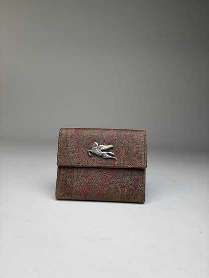 Vintage Etro Embossed Paisley Leather Wallet Rust Teal