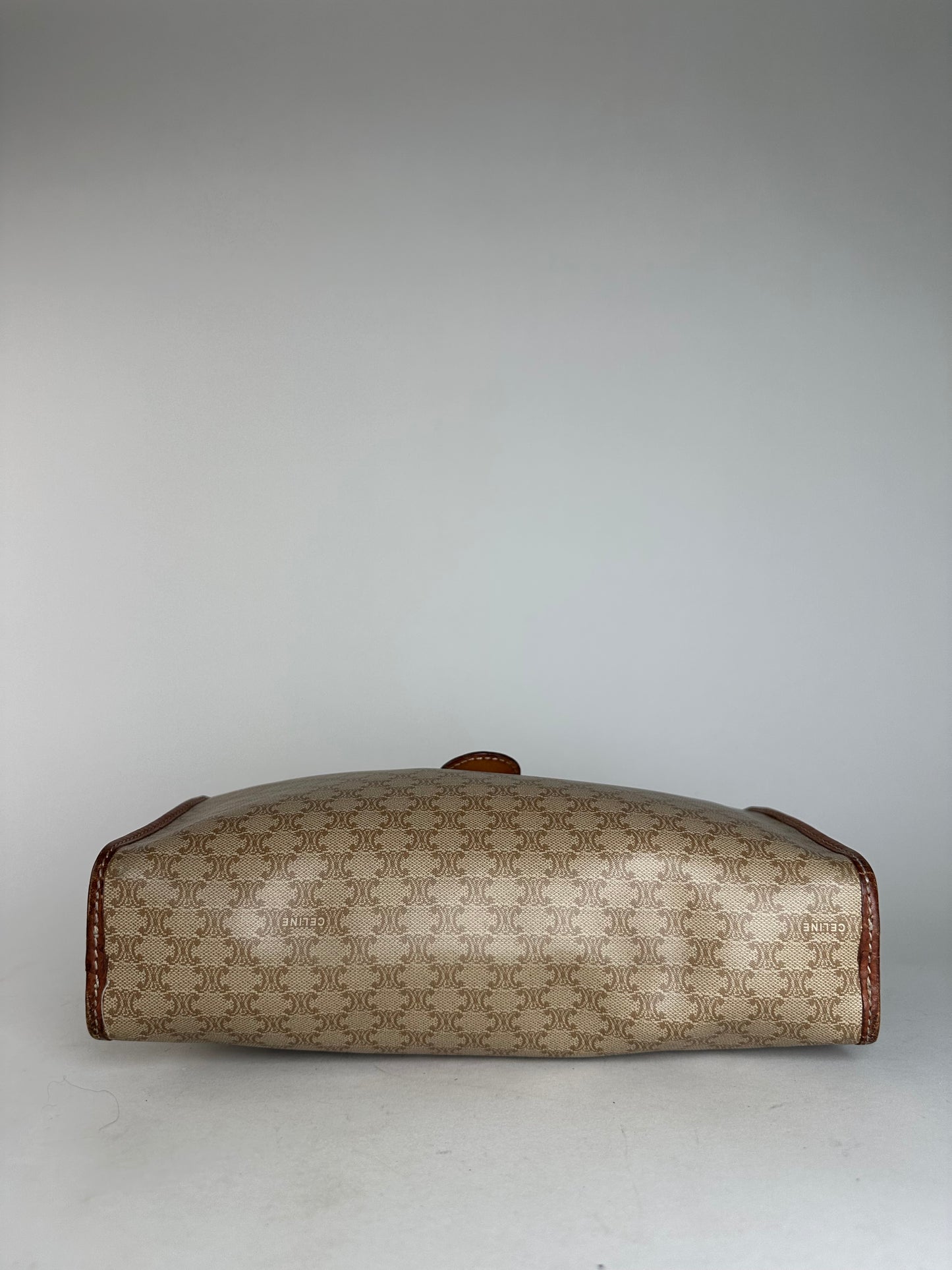 Vintage Celine Paris Leather Triomphe Monogram Clutch Beige