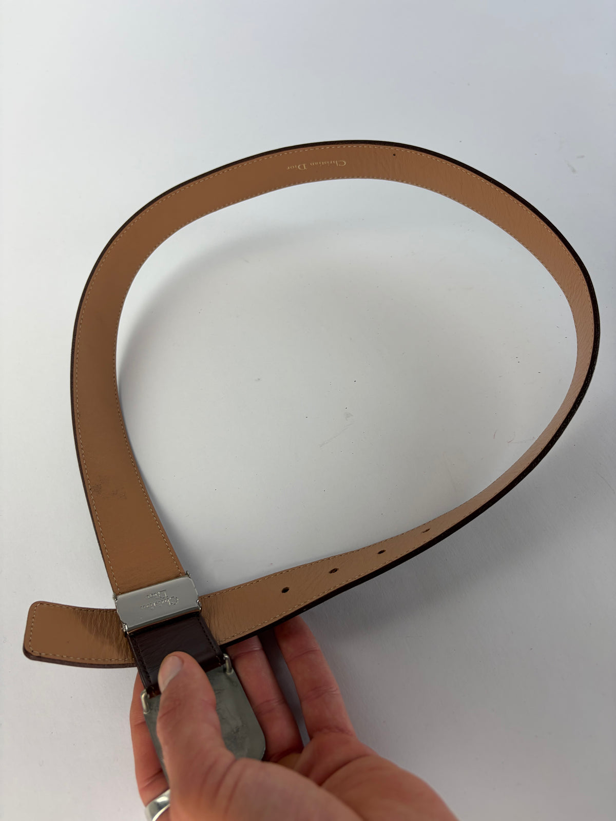 Vintage Dior Leather Belt CD Buckle Late 1990s Dark Brown