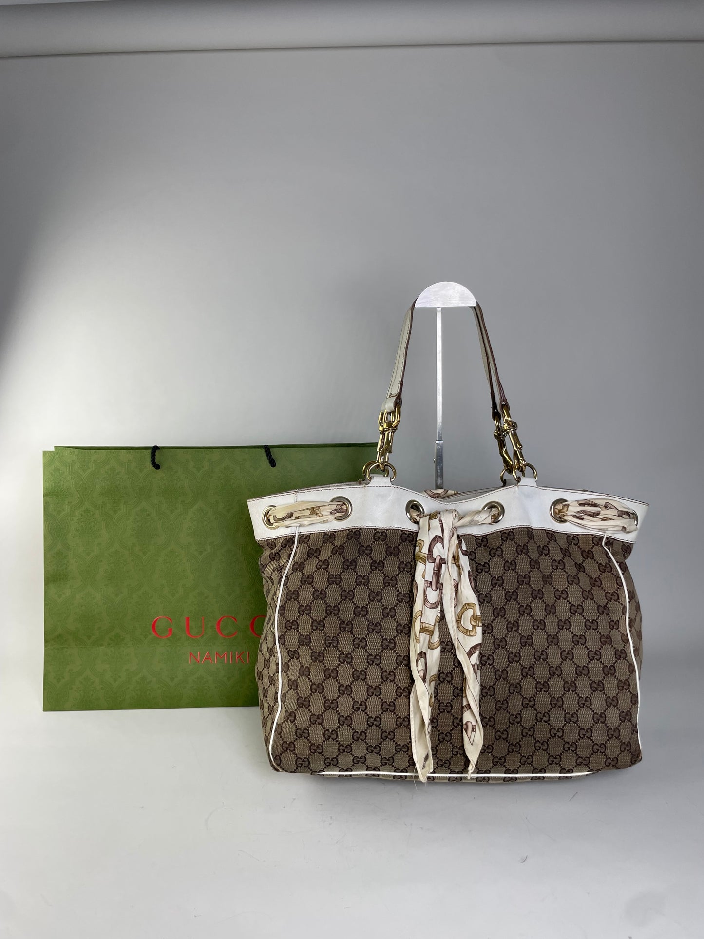 Vintage Gucci GG Supreme Canvas Tote Bag Brown Beige