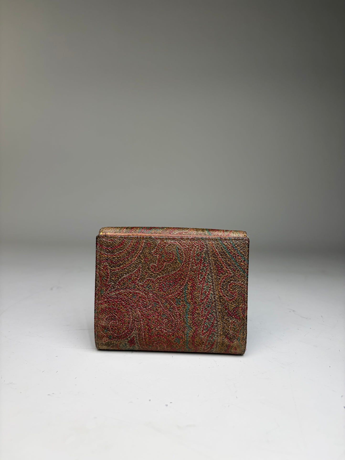 Vintage Etro Embossed Paisley Leather Wallet Rust Teal