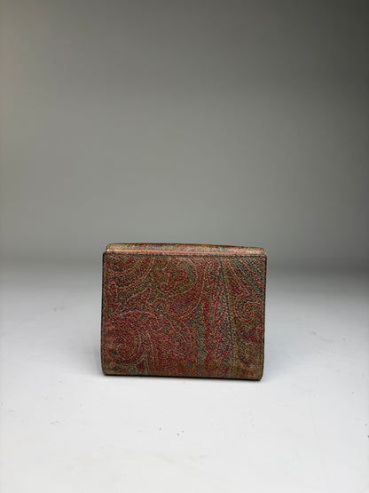 Vintage Etro Embossed Paisley Leather Wallet Rust Teal