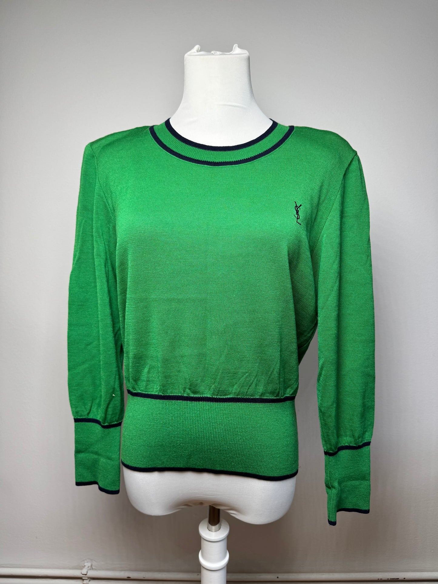 Vintage Yves Saint Laurent Crewneck Sweater Green Black M