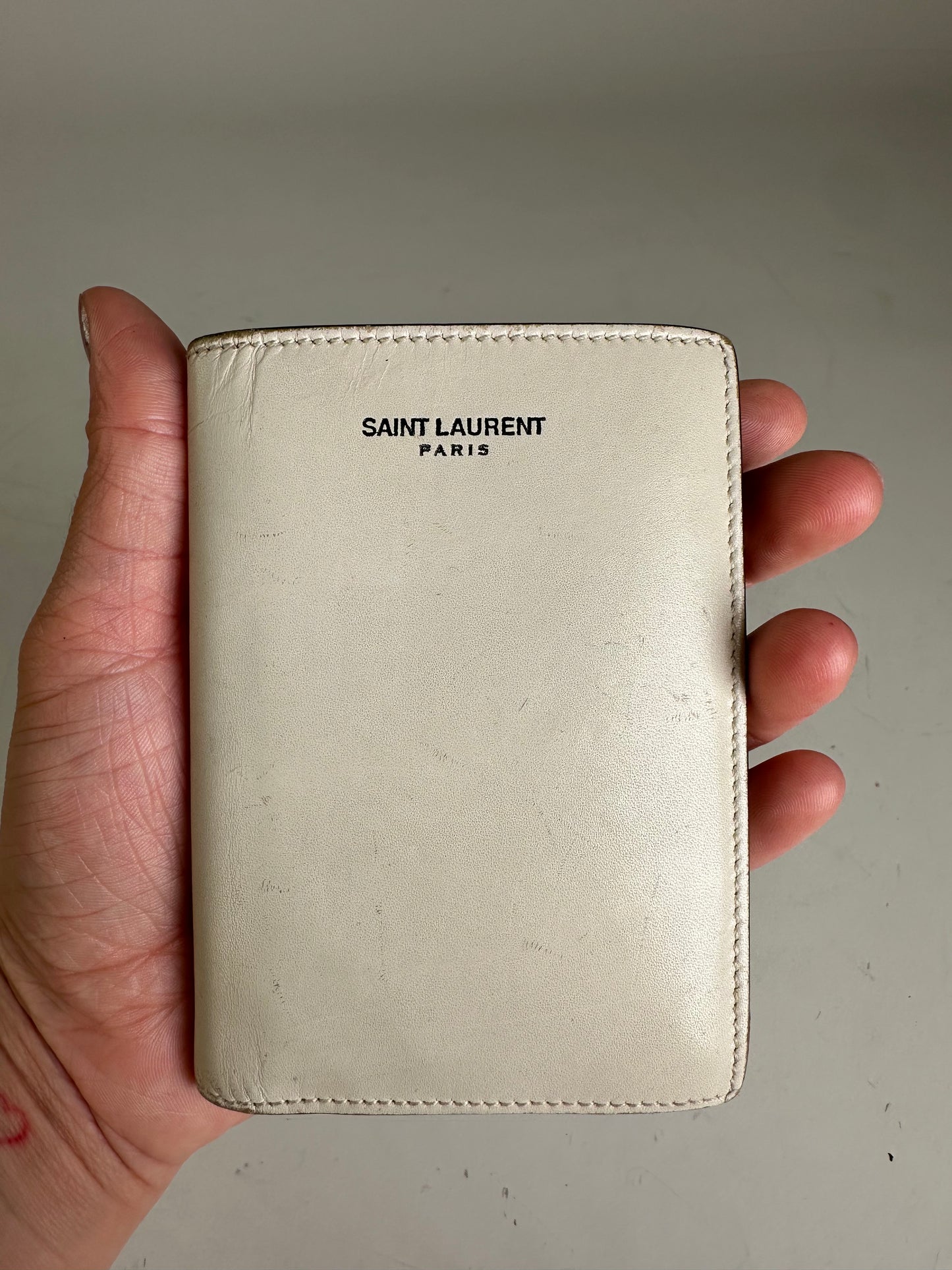 Vintage Saint Leather Wallet Cream Silver