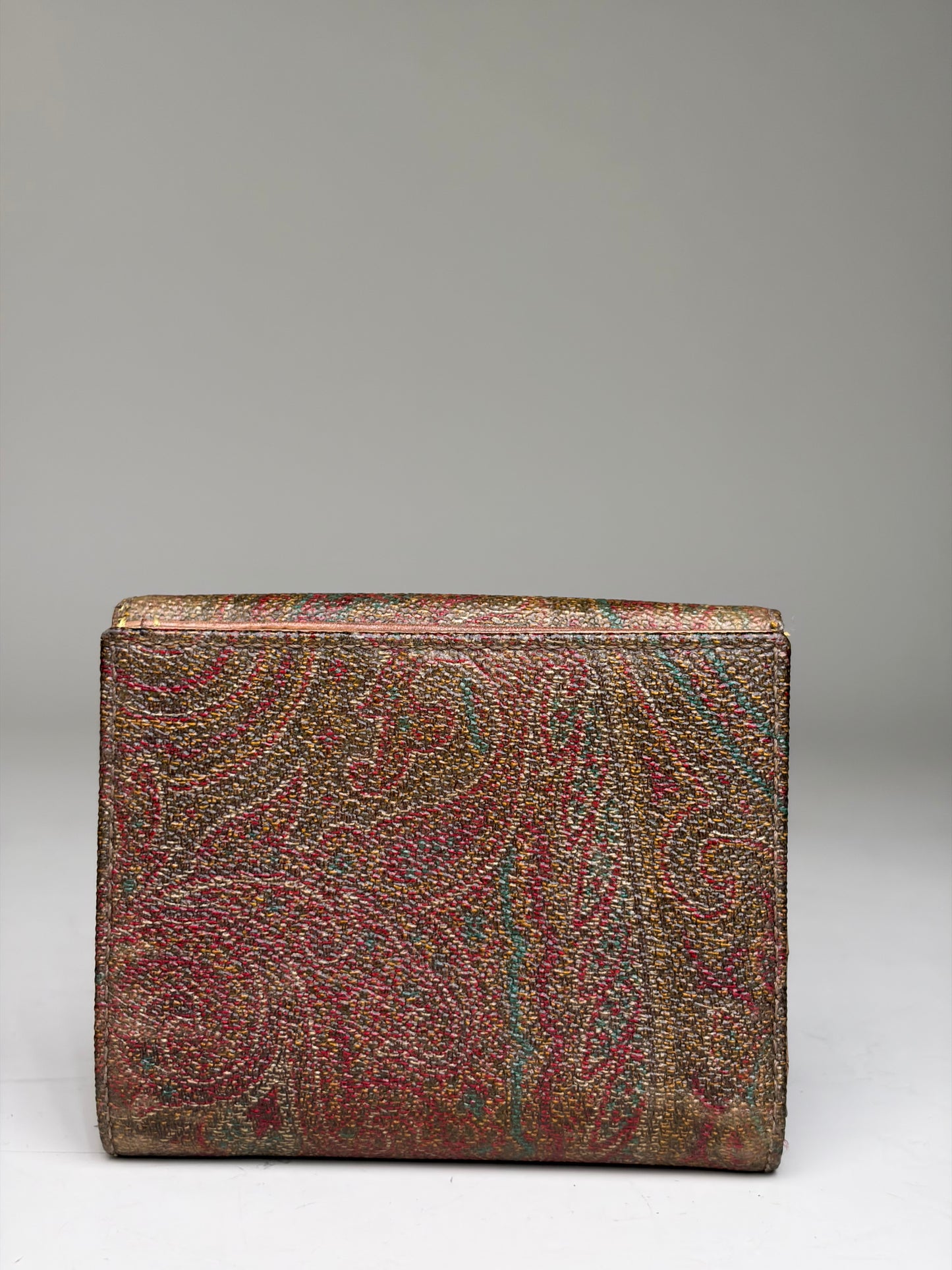 Vintage Etro Embossed Paisley Leather Wallet Rust Teal