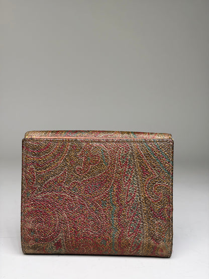Vintage Etro Embossed Paisley Leather Wallet Rust Teal